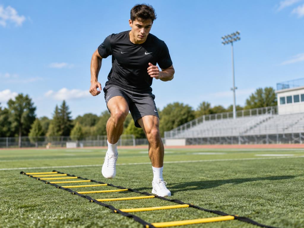 Athlete doing speed ladder drills