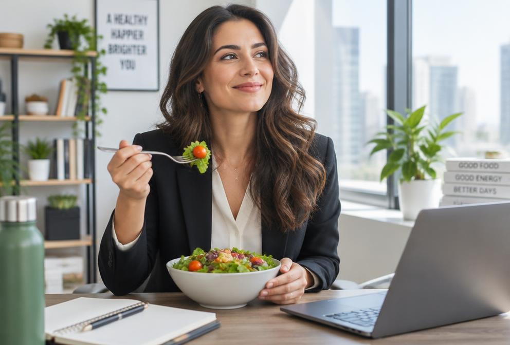 A professional enjoying a healthy meal at work