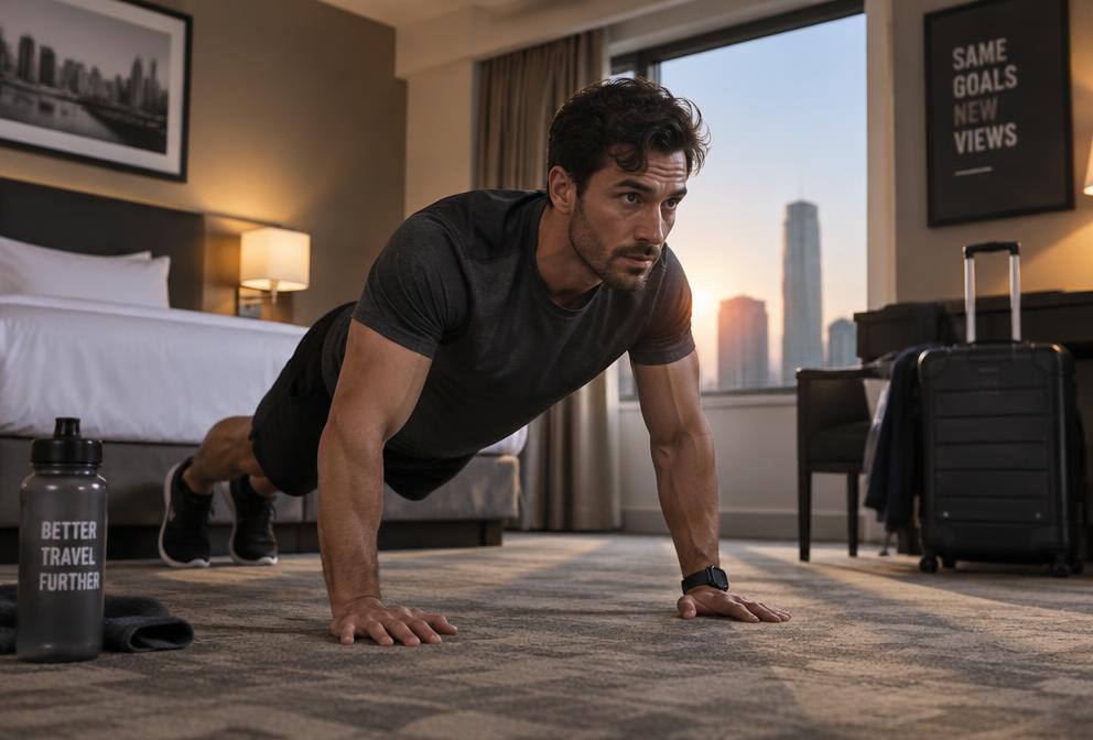 A professional exercising while traveling